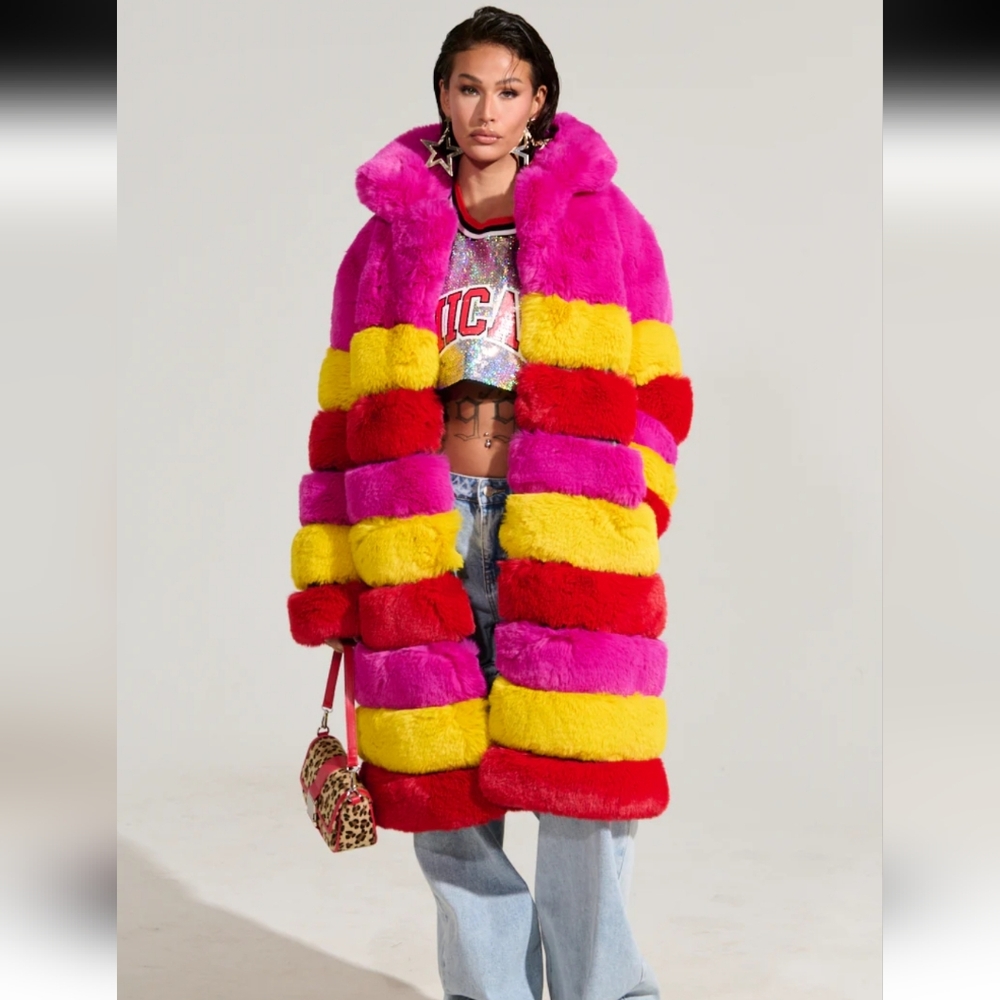 RAMI MULTI COLOR FAUX FUR PANEL TRENCH COAT - Picture 5 of 9